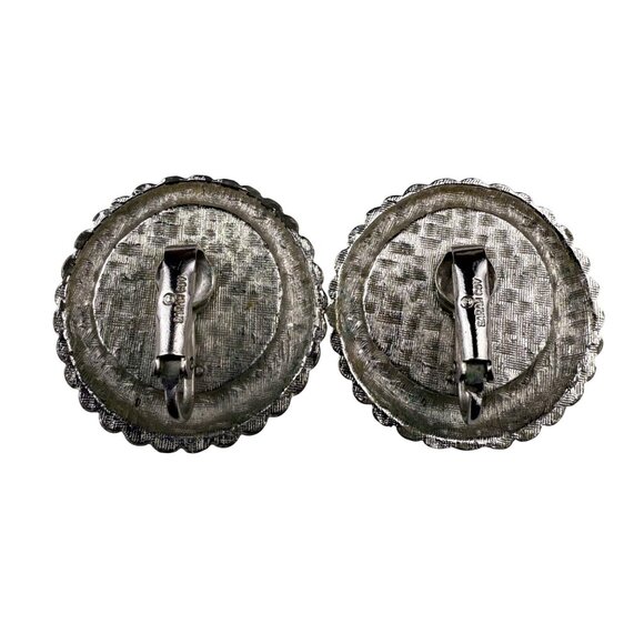 Sarah Coventry Womens Silver Tone Clip-On Earrings Retro 1960s Scalloped Black A - Picture 2 of 5